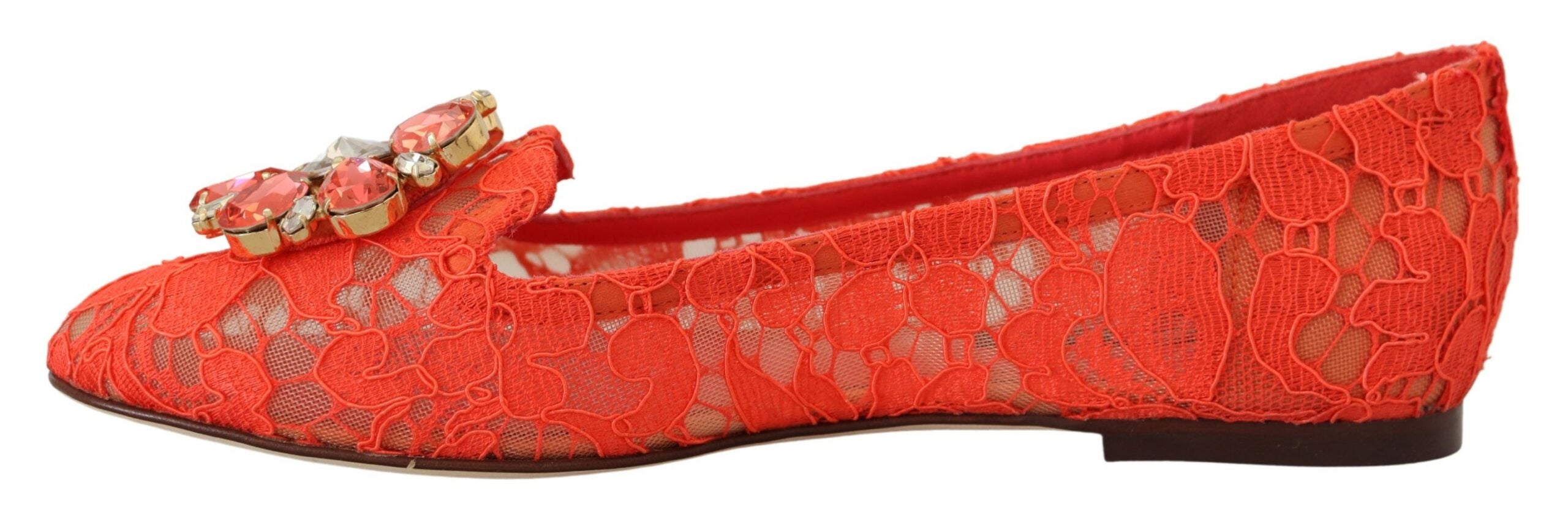 Dolce & Gabbana Dolce & Gabbana Red Taormina Lace Crystals Ballet Flats Women's Shoes