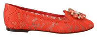 Dolce & Gabbana Dolce & Gabbana Red Taormina Lace Crystals Ballet Flats Women's Shoes