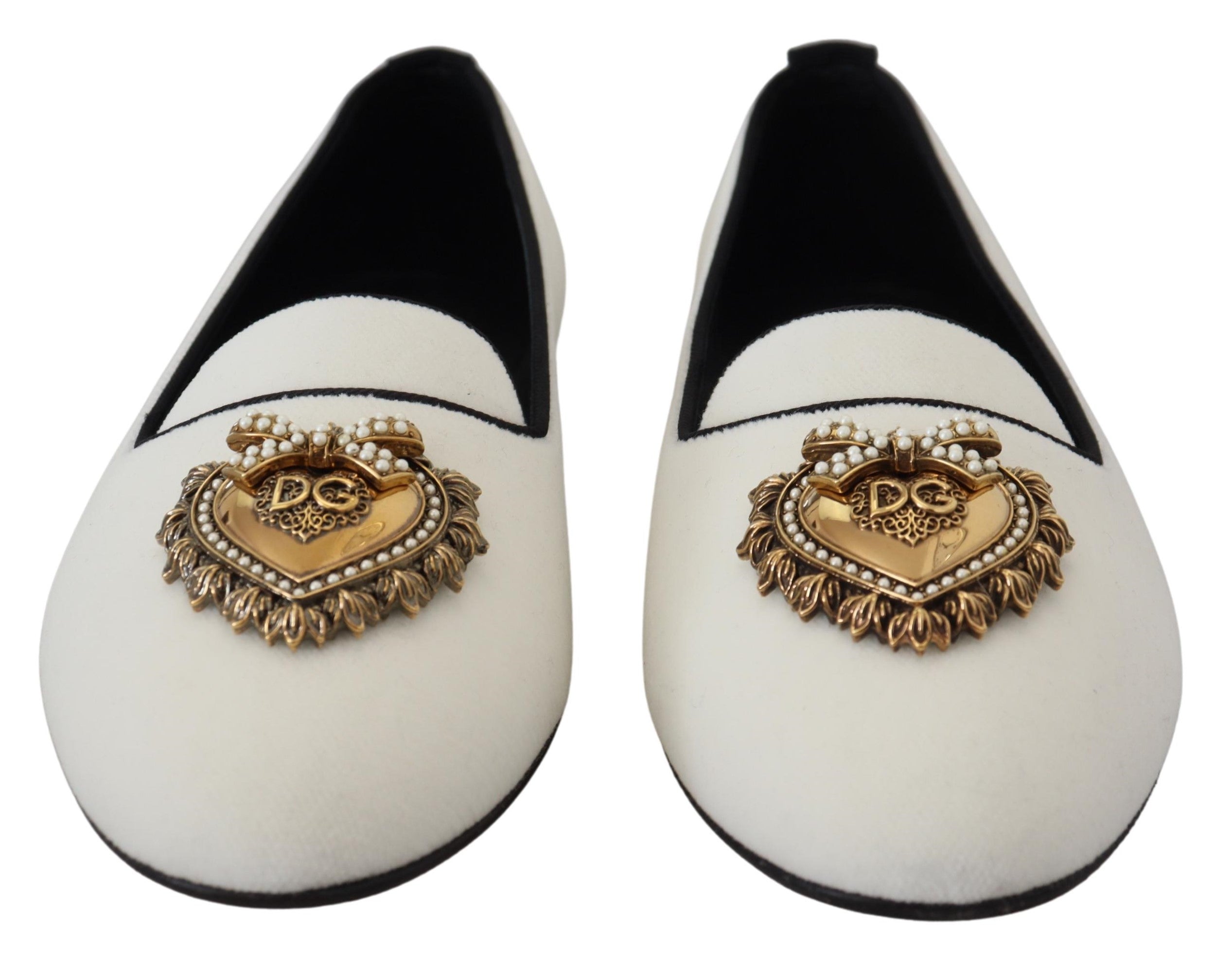 Dolce & Gabbana Dolce & Gabbana White Velvet Slip Ons Loafers Flats Women's Shoes