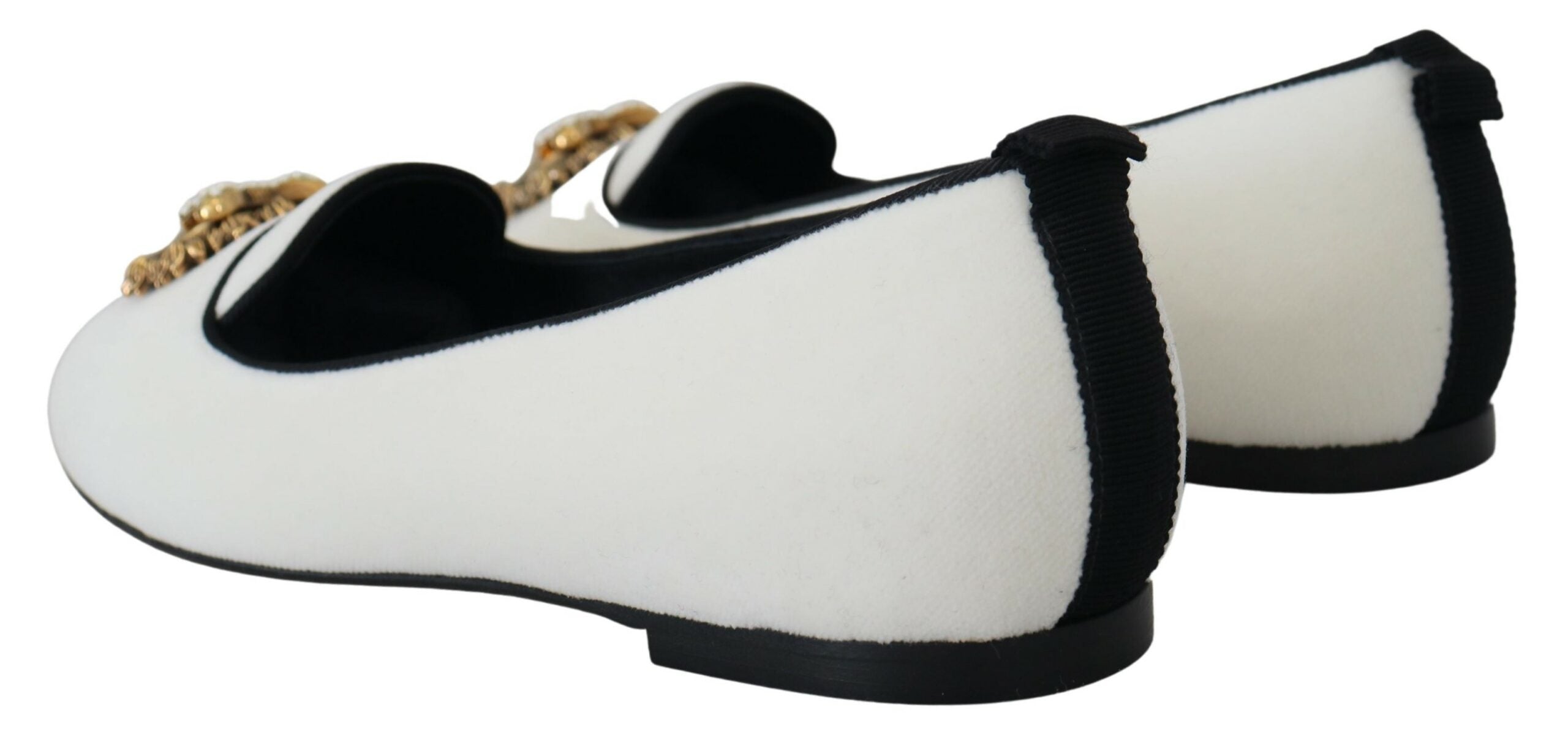 Dolce & Gabbana Dolce & Gabbana White Velvet Slip Ons Loafers Flats Women's Shoes