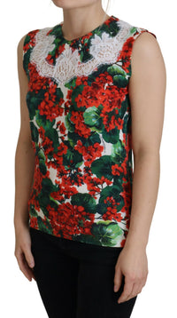 Dolce & Gabbana White Floral Wool Lace Vest Tank Women's Top
