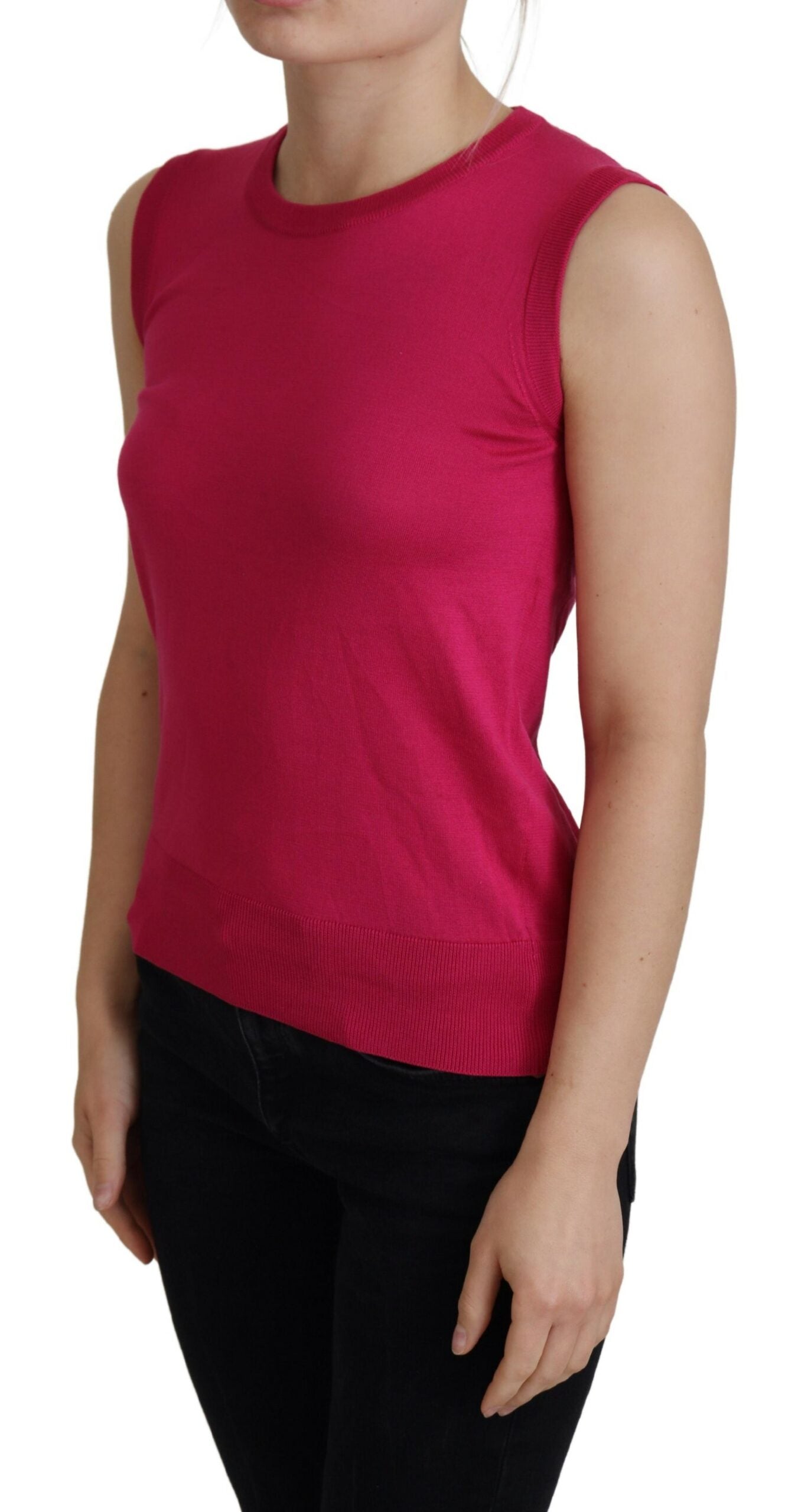 Dolce & Gabbana Pink Silk Vest Pullover Crewneck Tank Women's Top