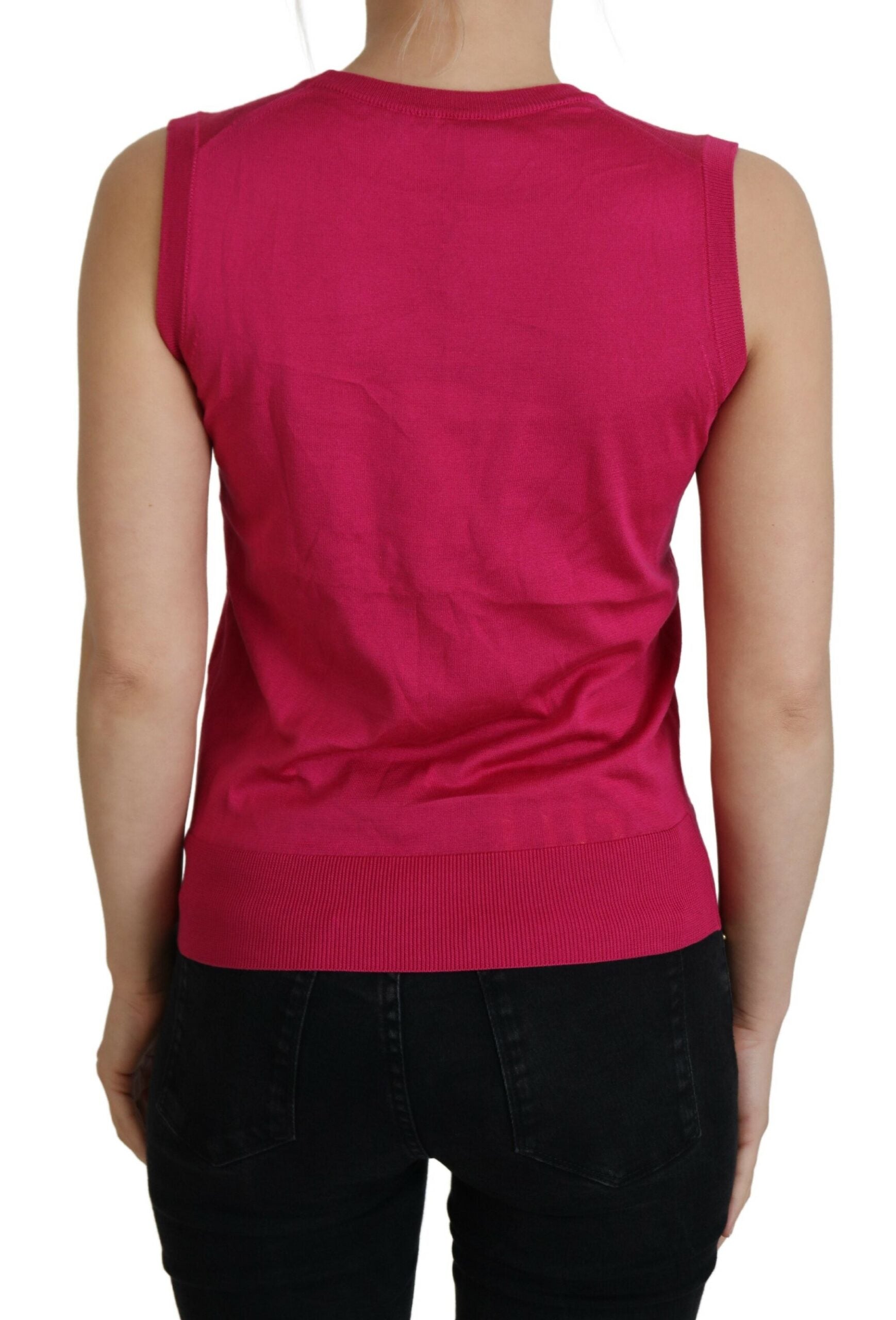 Dolce & Gabbana Pink Silk Vest Pullover Crewneck Tank Women's Top