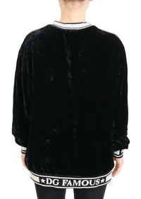 Dolce & Gabbana Black Velvet Crewneck Pullover Women's Sweater