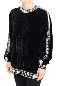 Dolce & Gabbana Black Velvet Crewneck Pullover Women's Sweater