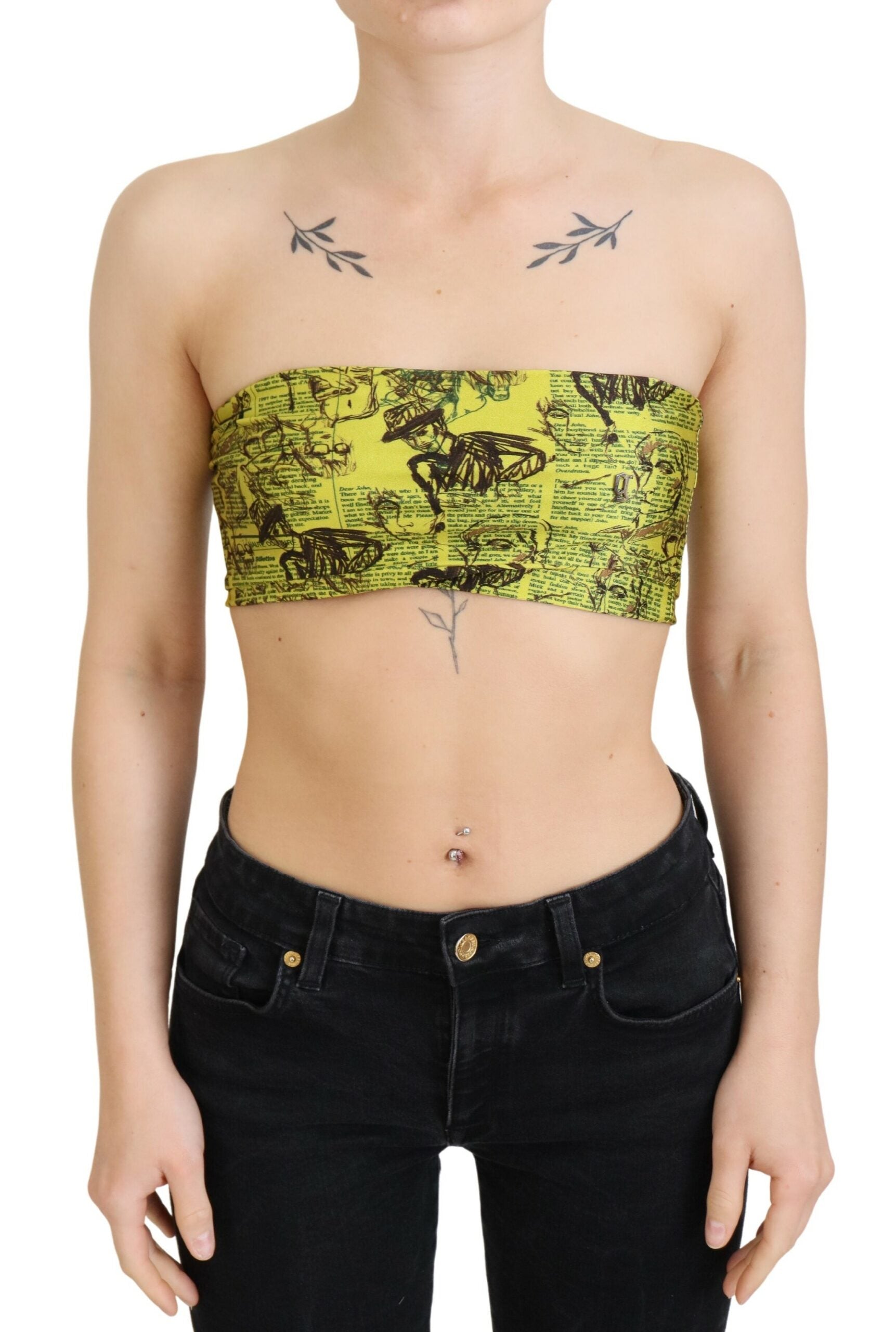 John Galliano Yellow Newspaper Print Cropped Women's Blouse