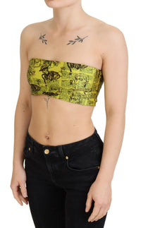 John Galliano Yellow Newspaper Print Cropped Women's Blouse