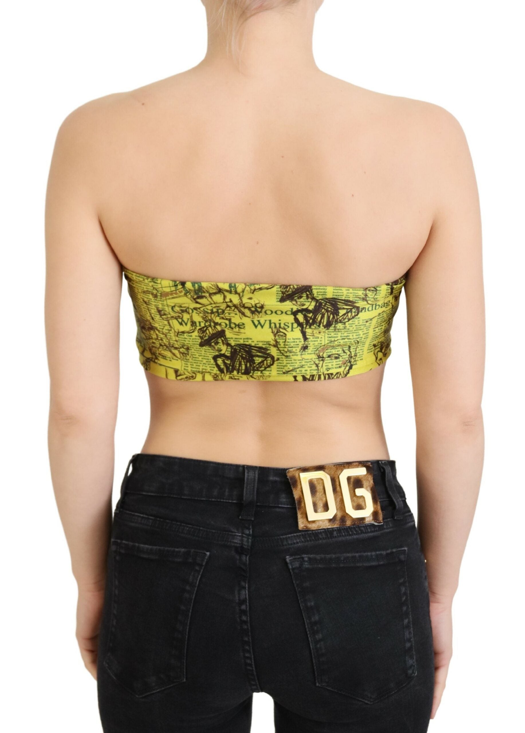John Galliano Yellow Newspaper Print Cropped Women's Blouse