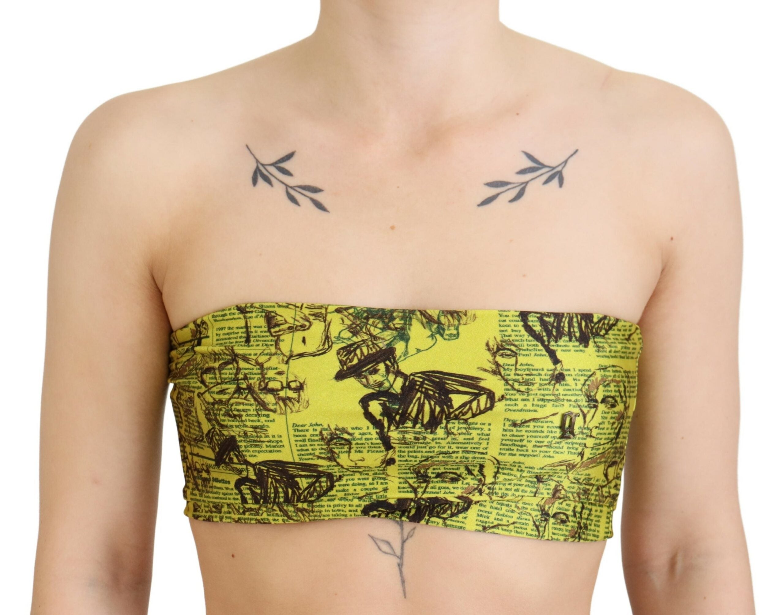 John Galliano Yellow Newspaper Print Cropped Women's Blouse
