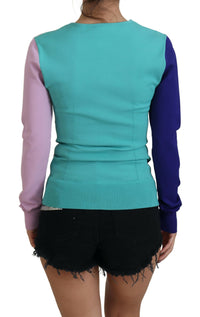 Dolce & Gabbana Multicolor V-neck Viscose Long Sleeves Women's Sweater