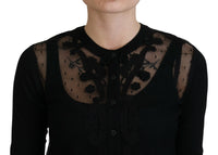 Dolce & Gabbana Black Floral Lace Button Cardigan Women's Sweater