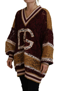 Dolce & Gabbana Multicolor Lace V-neck Pullover Women's Sweater