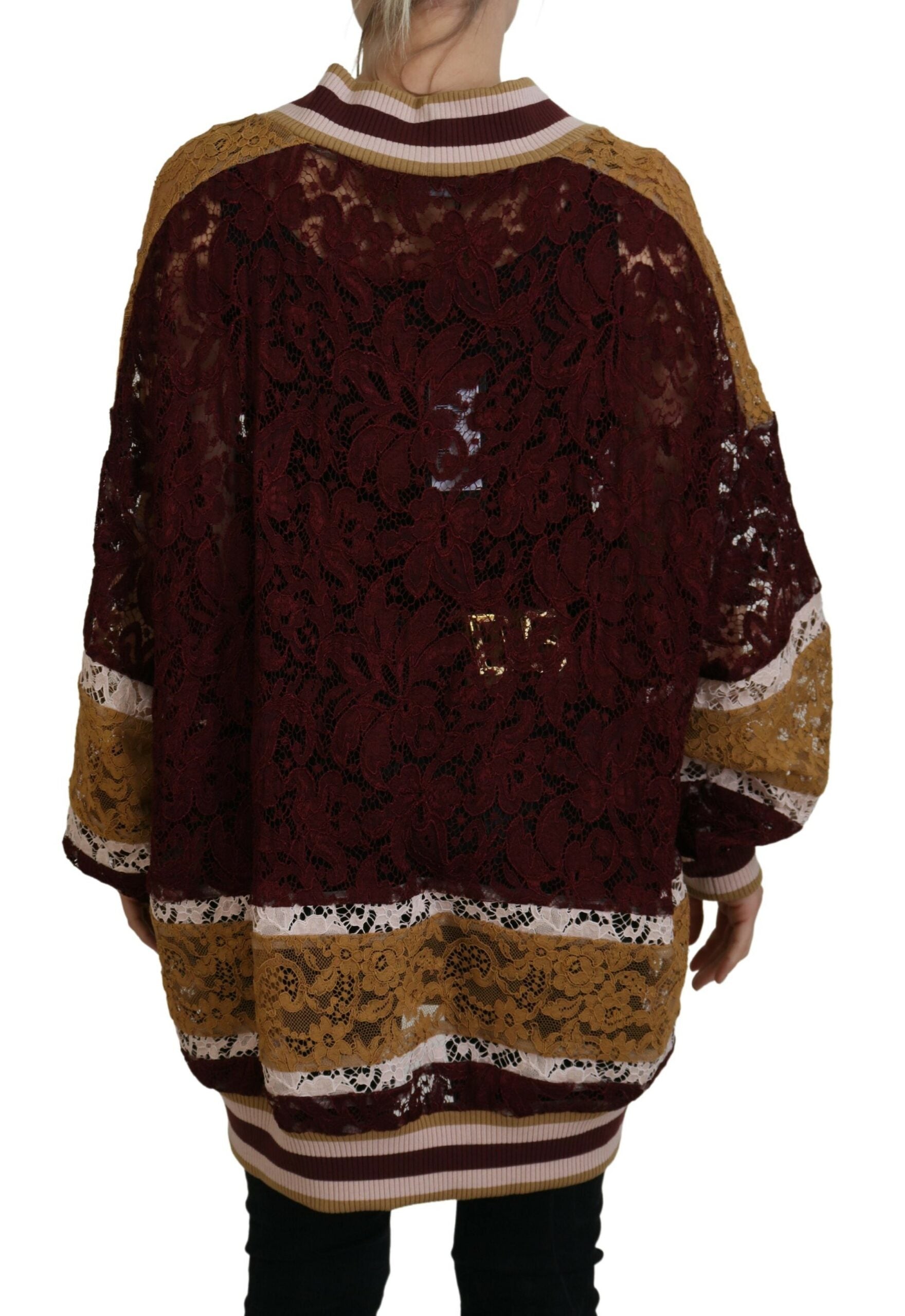 Dolce & Gabbana Multicolor Lace V-neck Pullover Women's Sweater