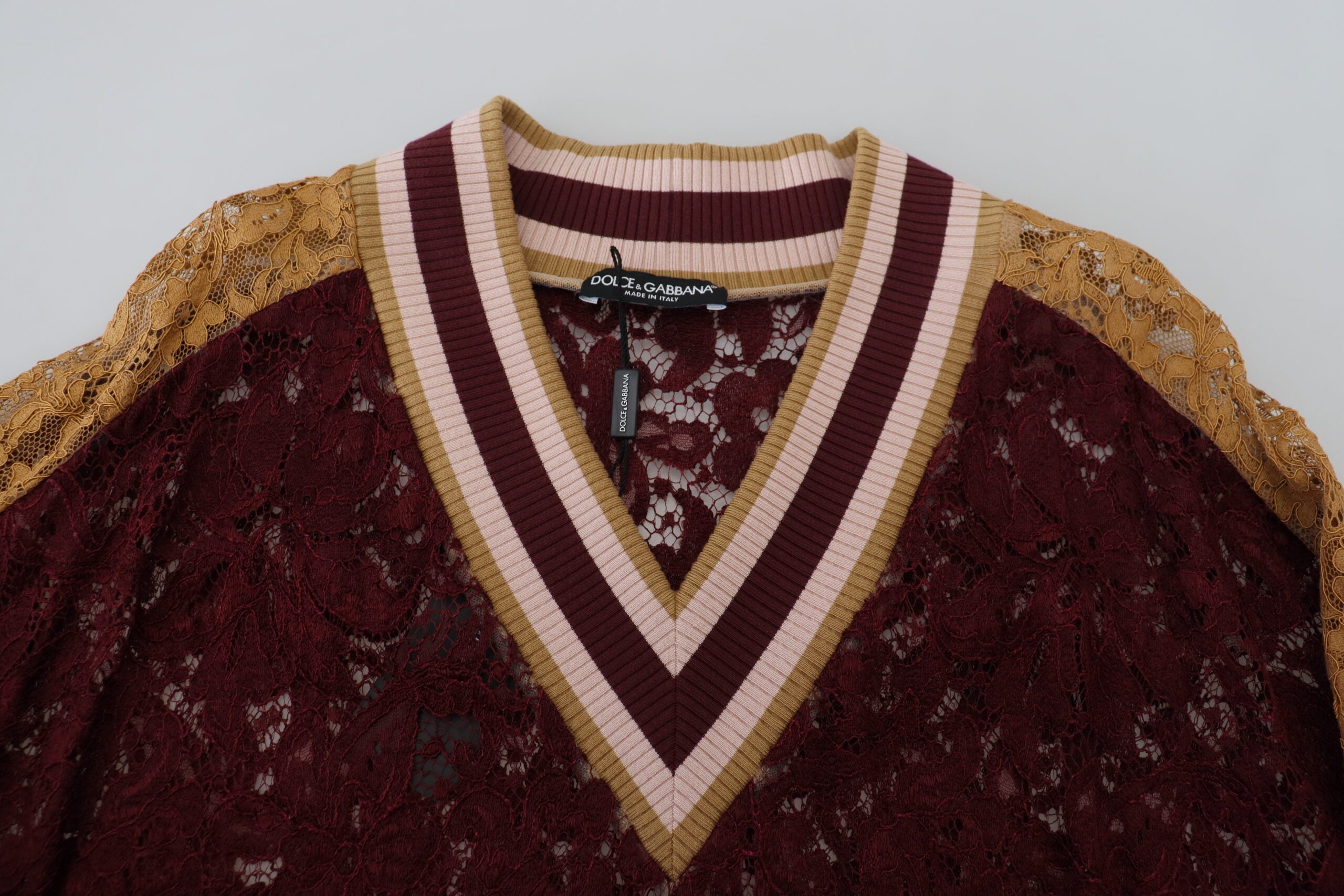 Dolce & Gabbana Multicolor Lace V-neck Pullover Women's Sweater