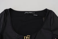 Dolce & Gabbana Black Cotton Stretch Open Chest 3/4 Sleeve Women's Top