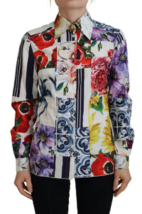 Dolce & Gabbana Multicolor Floral Cotton Collared Blouse Women's Top