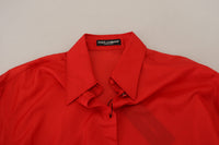 Dolce & Gabbana Red Silk Collared Long Sleeves Dress Shirt Women's Top
