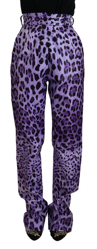 Dolce & Gabbana Purple Leopard Print High Waist Women's Pants
