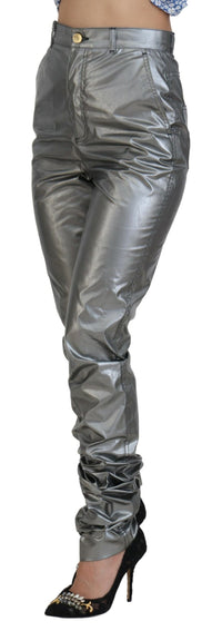 Dolce & Gabbana Metallic Silver High Waist Skinny Women's Pants