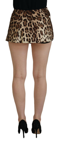 Dolce & Gabbana Brown Leopard Print Wool A-line Mini Women's Skirt