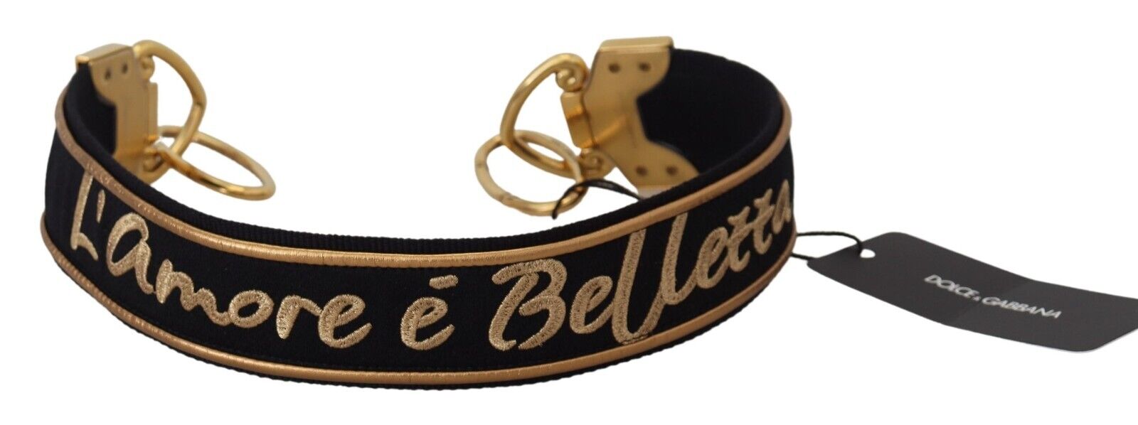 Dolce & Gabbana Dolce & Gabbana Black Gold Logo Print Brass Bag Shoulder Women's Strap
