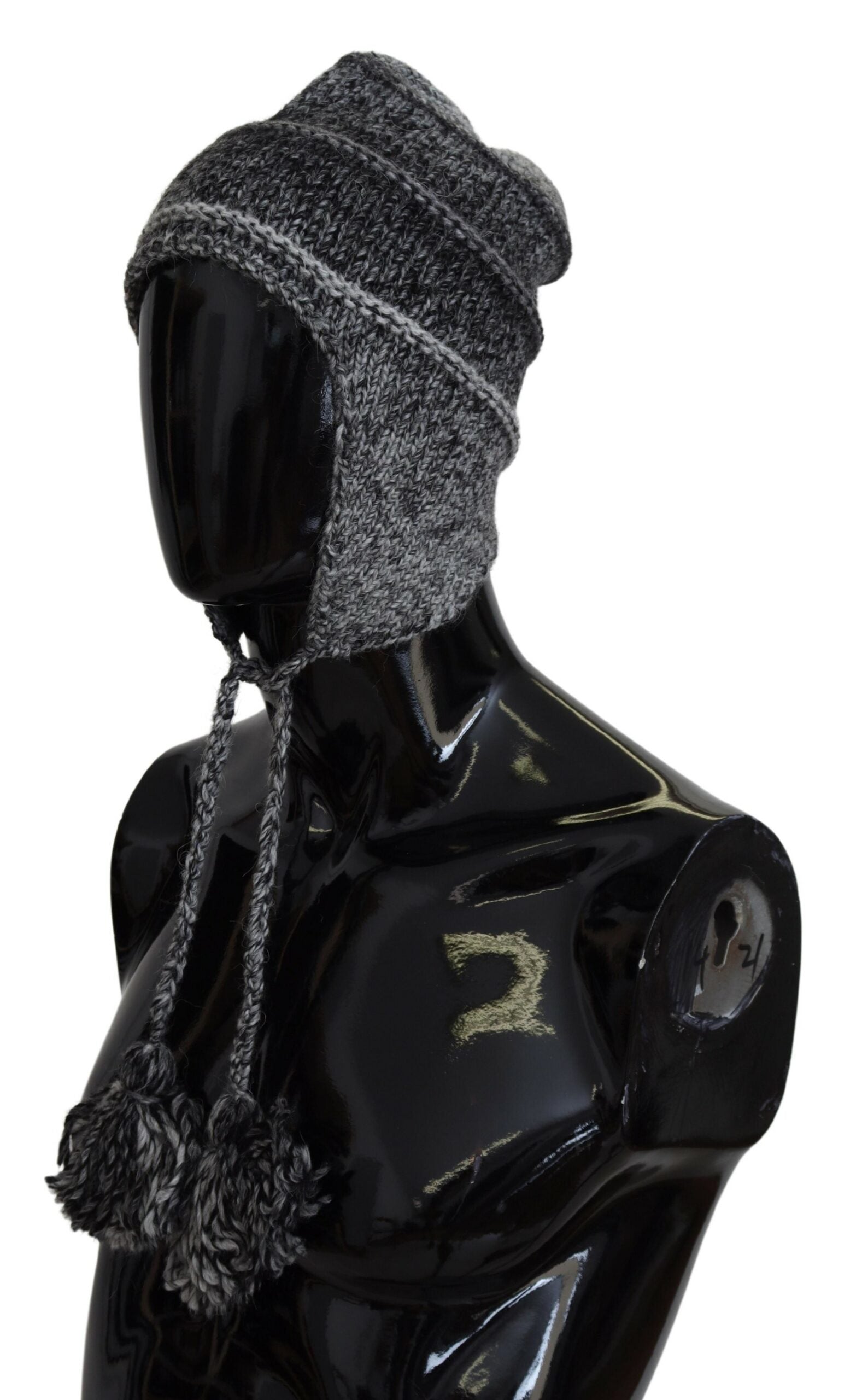 Dolce & Gabbana Gray Warm Fleece Ear Flaps Knit Beanie Men's Hat