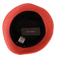 Dolce & Gabbana Peach Quilted Faux Leather Women Bucket Cap Women's Hat