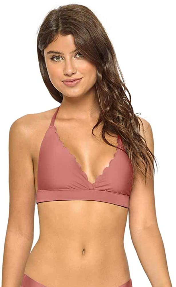PilyQ Women's Reversible Seamless Wave Halter Top, Dusty Rose, Small Dusty