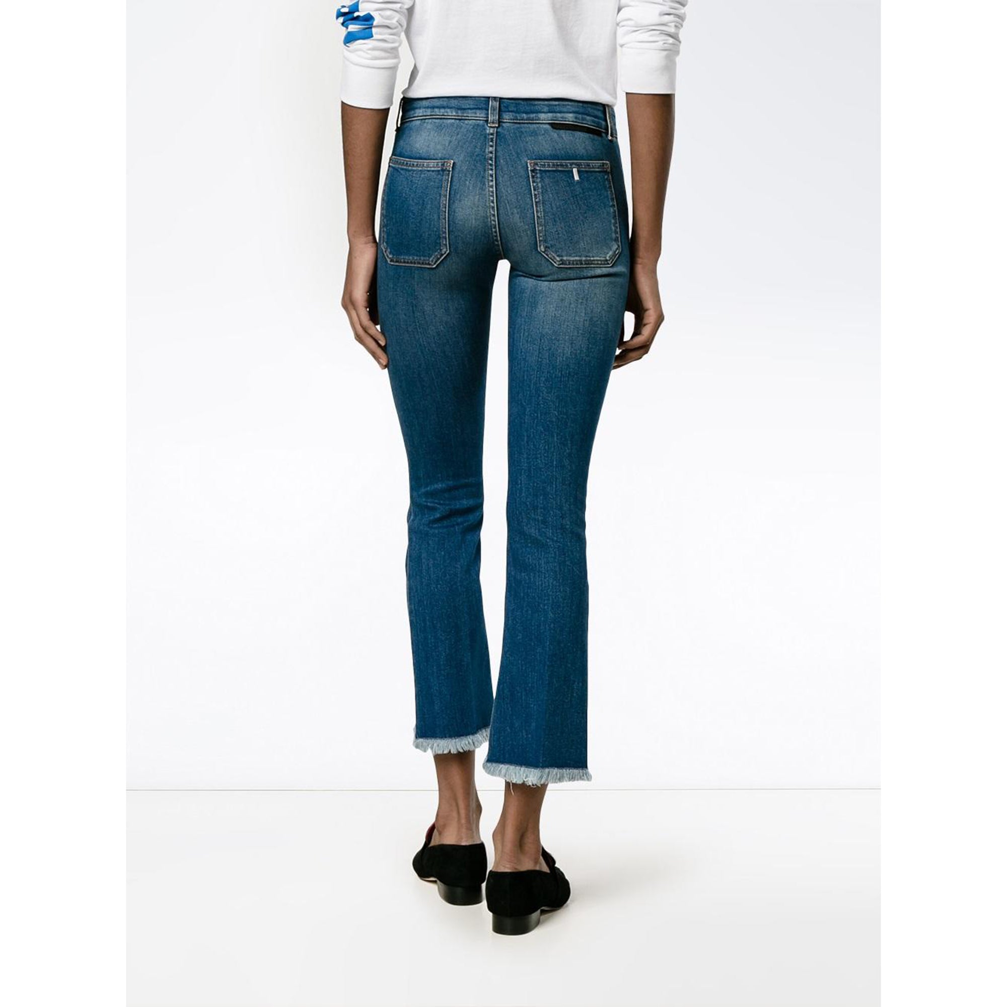 Stella McCartney Kick Flare Frayed Pocket Jeans Dark (28)