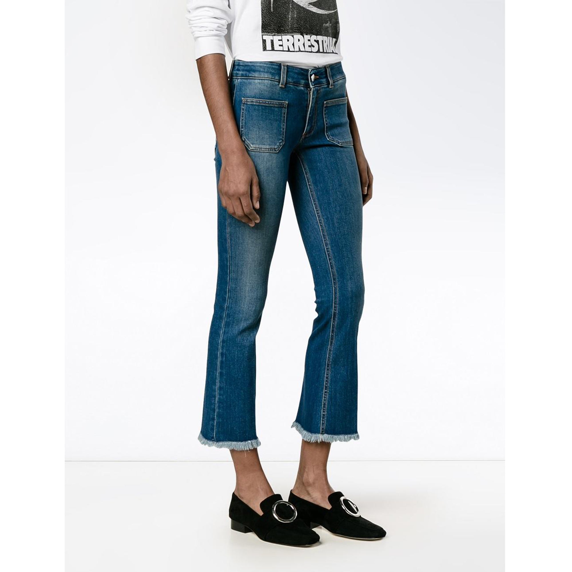 Stella McCartney Kick Flare Frayed Pocket Jeans Dark (28)