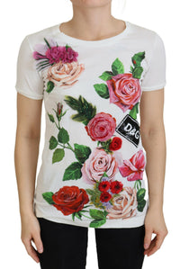 Dolce & Gabbana White Rose DGLogo Printed Short Sleeves Women's Top