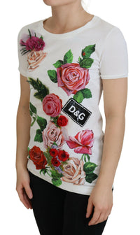 Dolce & Gabbana White Rose DGLogo Printed Short Sleeves Women's Top