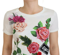 Dolce & Gabbana White Rose DGLogo Printed Short Sleeves Women's Top
