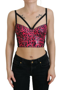 Dolce & Gabbana Pink Leopard Print Cropped Bustier Corset Women's Top