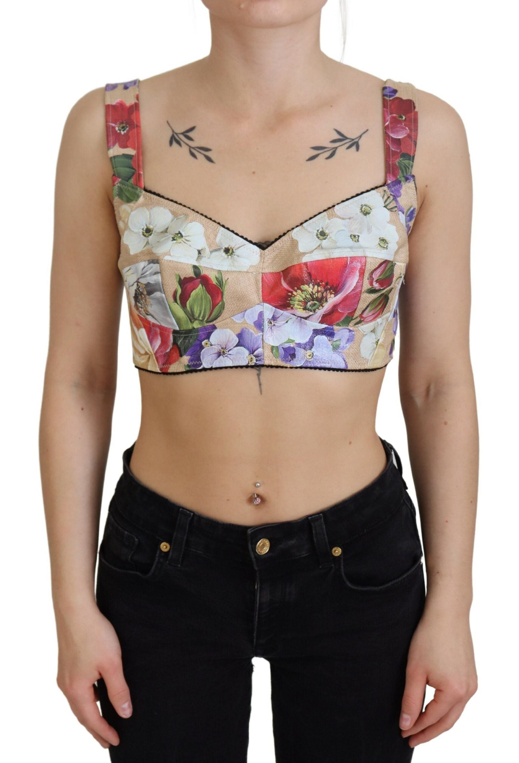 Dolce & Gabbana Multicolor Floral Cropped Bustier Corset Women's Top