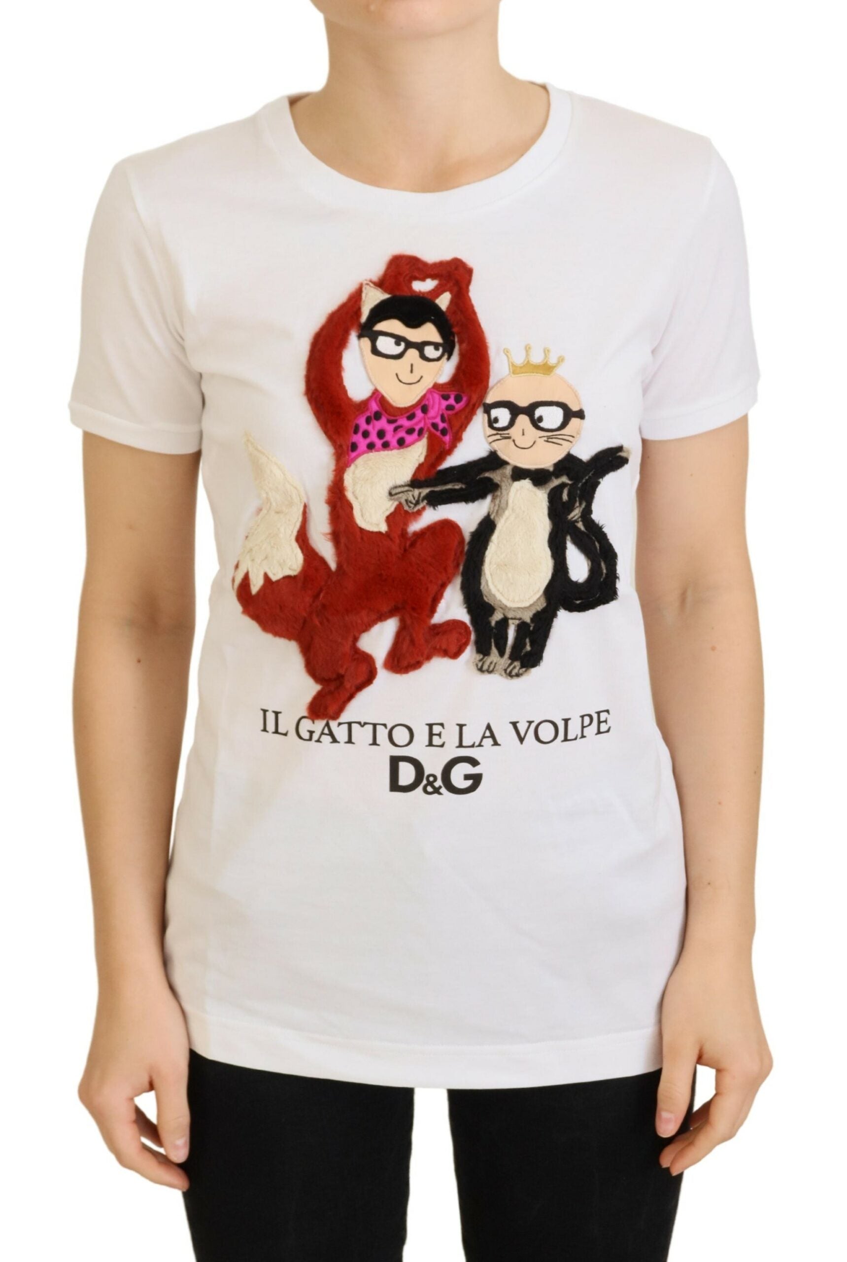 Dolce & Gabbana Iconic Prints Designer Cotton Women's Tee Regular 4 (S) White
