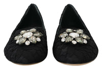 Dolce & Gabbana Dolce & Gabbana Black Taormina Lace Crystals Flats Women's Shoes