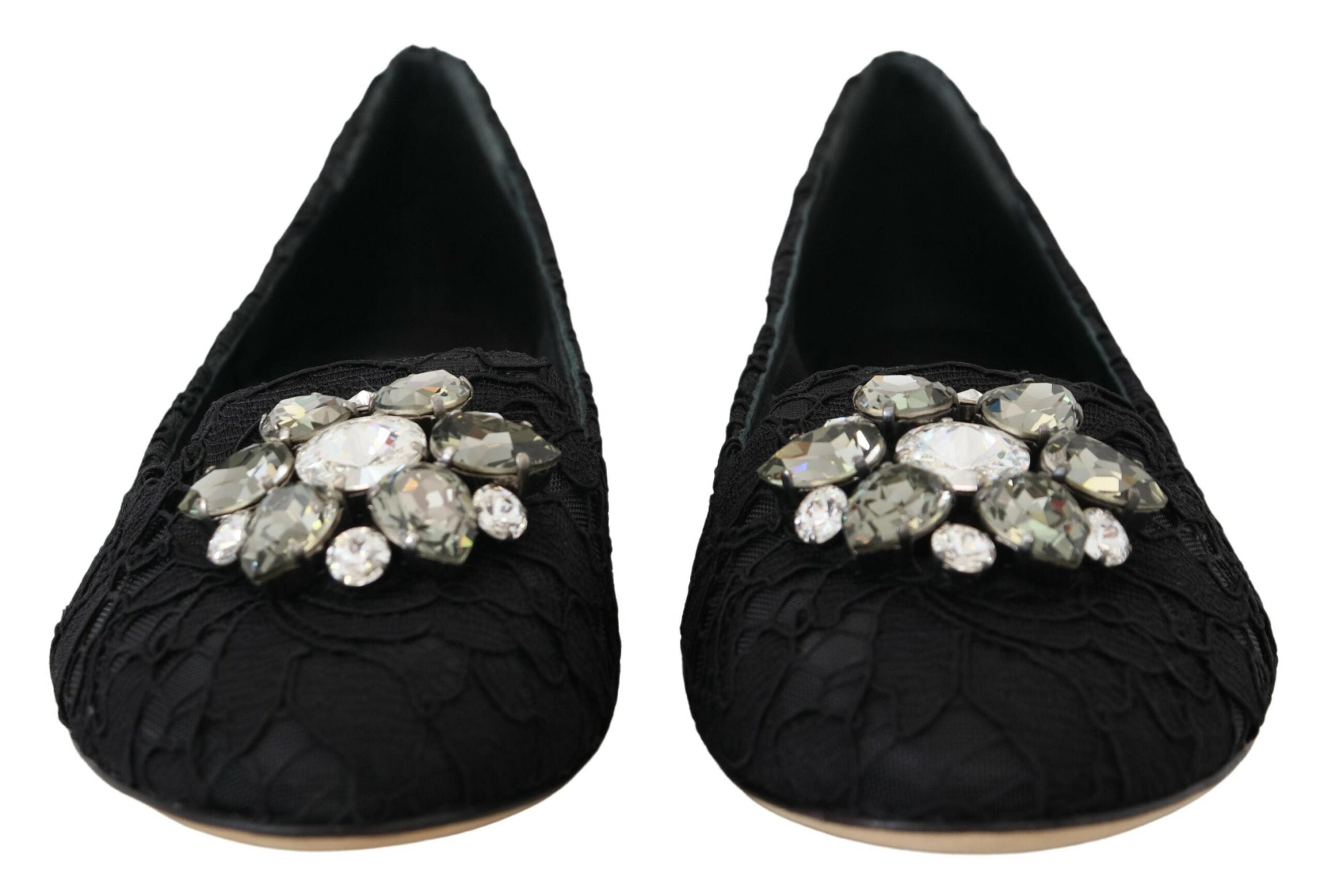 Dolce & Gabbana Dolce & Gabbana Black Taormina Lace Crystals Flats Women's Shoes