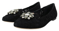 Dolce & Gabbana Dolce & Gabbana Black Taormina Lace Crystals Flats Women's Shoes