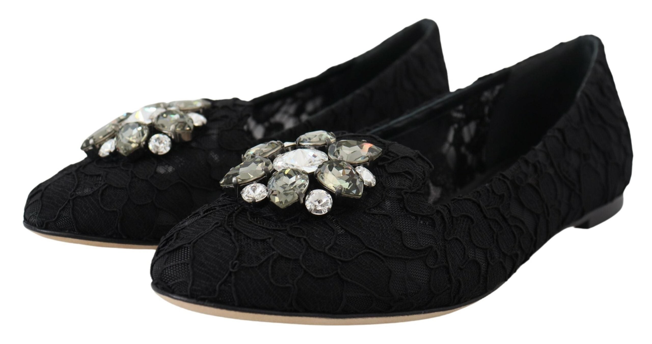 Dolce & Gabbana Dolce & Gabbana Black Taormina Lace Crystals Flats Women's Shoes