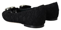 Dolce & Gabbana Dolce & Gabbana Black Taormina Lace Crystals Flats Women's Shoes