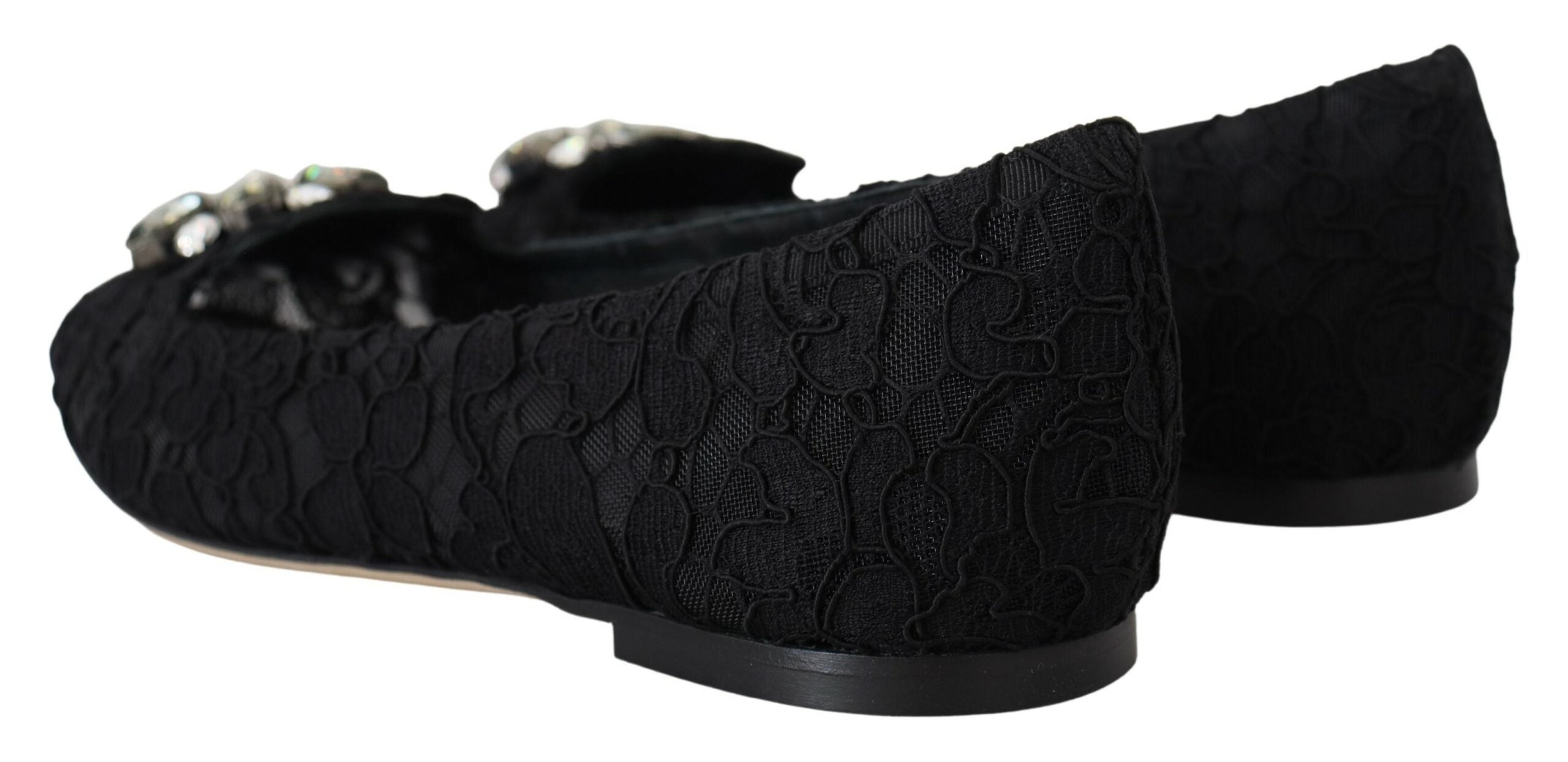Dolce & Gabbana Dolce & Gabbana Black Taormina Lace Crystals Flats Women's Shoes