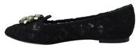 Dolce & Gabbana Dolce & Gabbana Black Taormina Lace Crystals Flats Women's Shoes