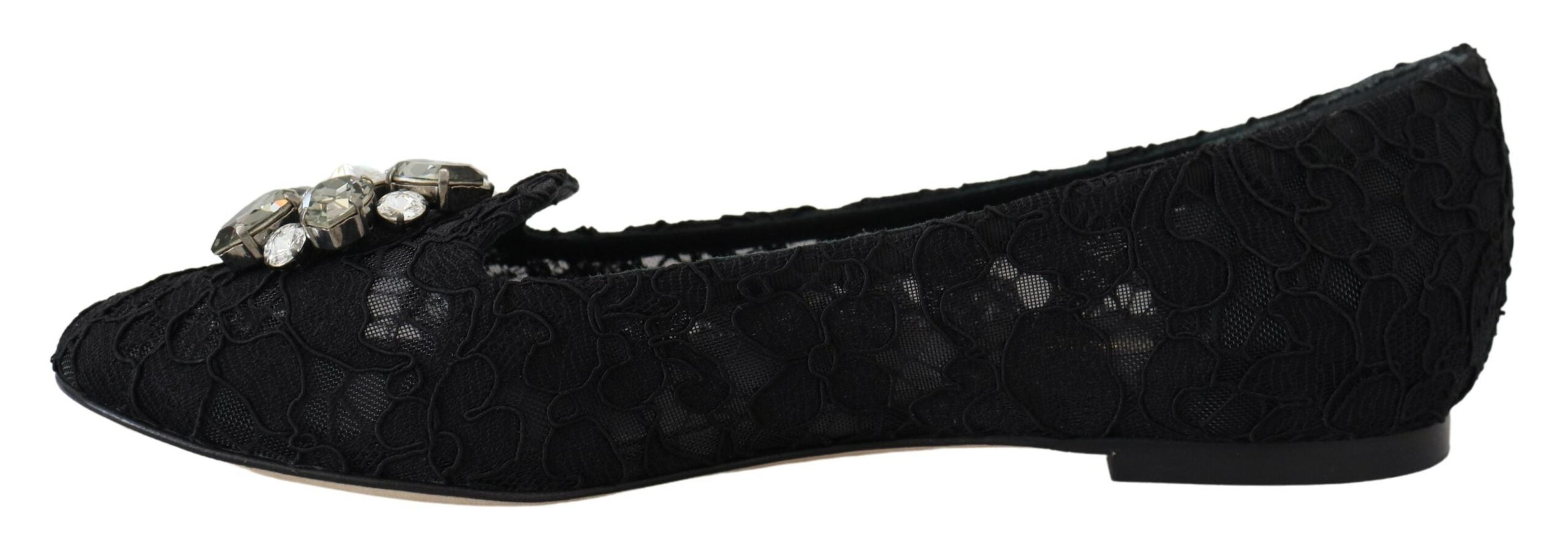 Dolce & Gabbana Dolce & Gabbana Black Taormina Lace Crystals Flats Women's Shoes