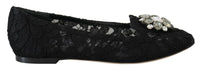 Dolce & Gabbana Dolce & Gabbana Black Taormina Lace Crystals Flats Women's Shoes