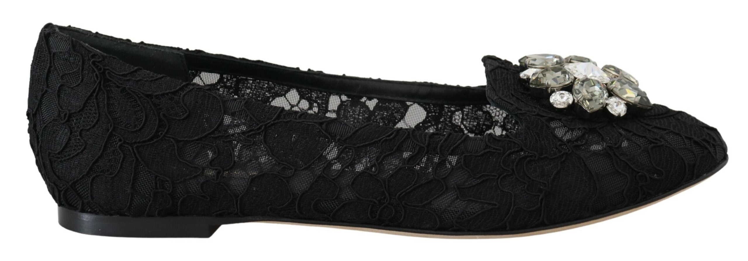 Dolce & Gabbana Dolce & Gabbana Black Taormina Lace Crystals Flats Women's Shoes