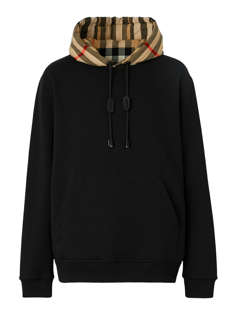 Burberry Men Check Hooded Cotton Sweatshirt