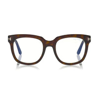 Tom Ford Tom Ford Eyeglasses Square Full Rim, Havana Frame and Clear/Blue-light Block Lenses Lens FT5537-B052