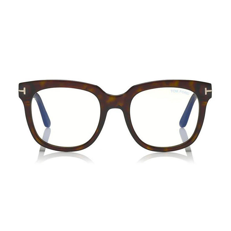 Tom Ford Tom Ford Eyeglasses Square Full Rim, Havana Frame and Clear/Blue-light Block Lenses Lens FT5537-B052