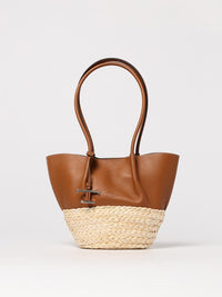 Tod's Women Two-Tone Leather And Raffia Small Shopping Bag